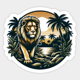 A Proud Lion Prowling A Watering Hole In The Jungle The King of the Jungle Lion Sticker